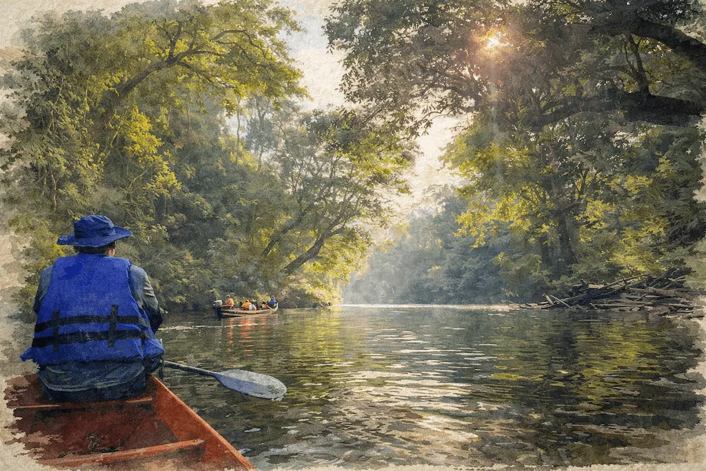 Illustration of boating in Taman Negara